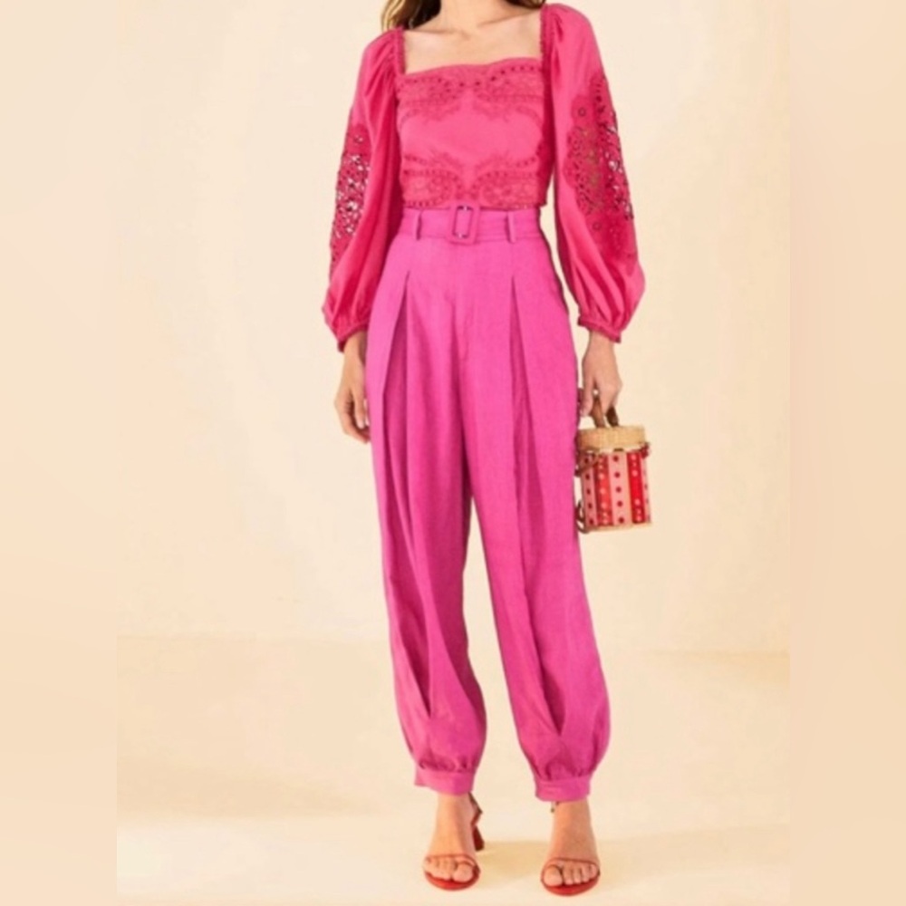 FARM Rio Belted 100% LINEN Cuffed Hem Harem PANTS